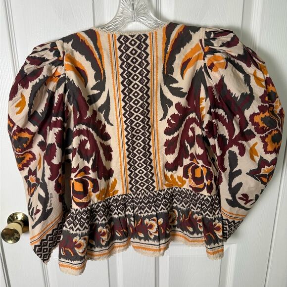 Farm Rio Toucans Scarf Cream Puffed Sleeve Blouse XL - Picture 6 of 8